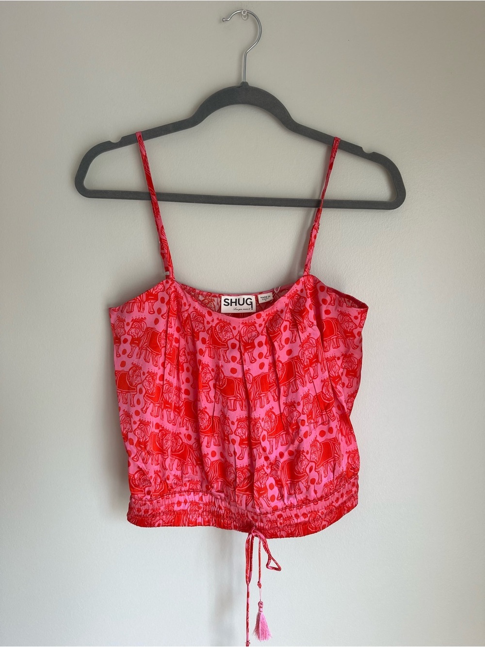 SHUG Womens 100% Silk Smocked Ruffle Skort Set Pink Red Bulldog Festival NEW - Picture 3 of 11